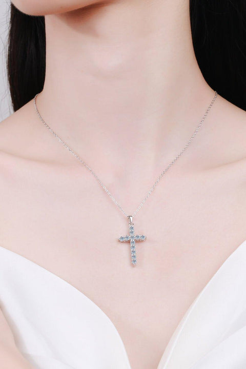 925 Sterling Silver Cross Moissanite Necklace - Lord of LordsJewelry