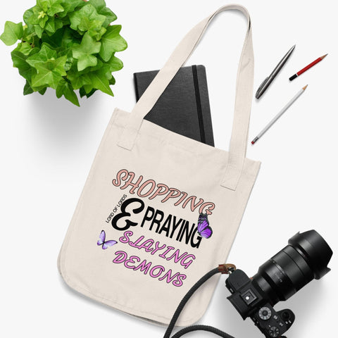 Organic Shopping & Praying & Slaying Demons Canvas Tote Bag - Lord of LordsBags