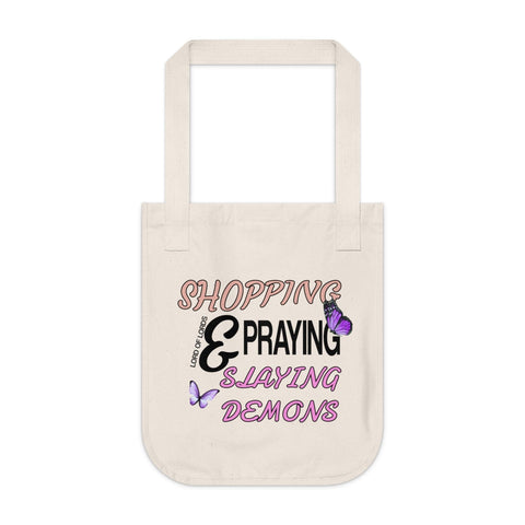 Organic Shopping & Praying & Slaying Demons Canvas Tote Bag - Lord of LordsBags