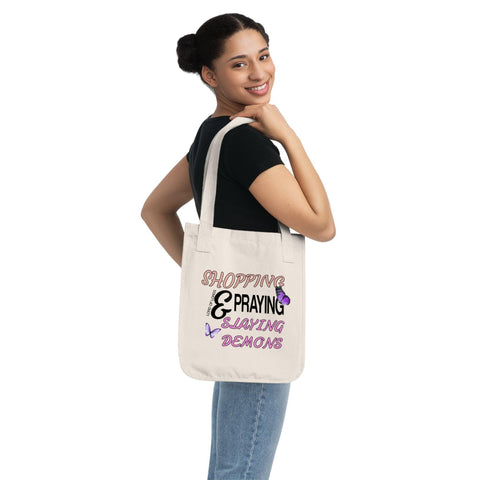 Organic Shopping & Praying & Slaying Demons Canvas Tote Bag - Lord of LordsBags