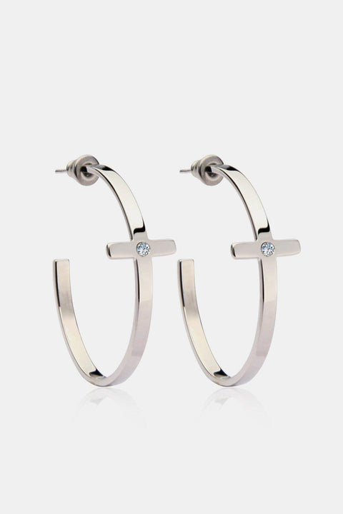 Stainless Steel Cross Hoop Earrings - Lord of LordsJewelry