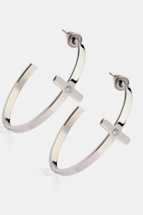 Stainless Steel Cross Hoop Earrings - Lord of LordsJewelry