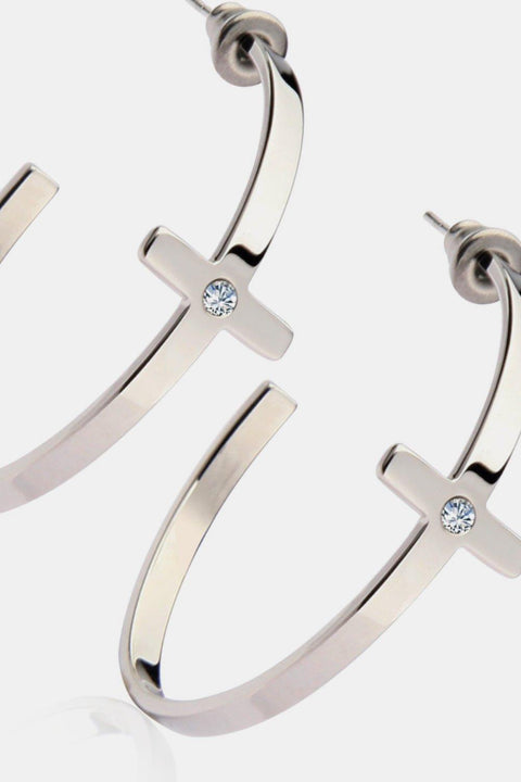 Stainless Steel Cross Hoop Earrings - Lord of LordsJewelry